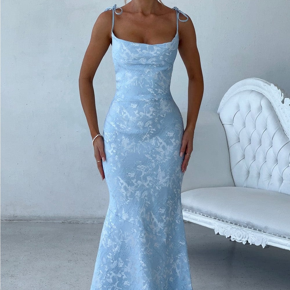 babyboo Light Blue Floral Maxi Dress with Tie Straps